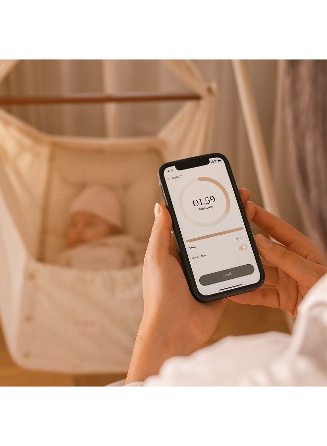 مونبون مجموعة نوم الأطفال الكلاسيكية من مونبون - أرجوحة نظام نوم عضوي | تتضمن محرك بلوتوث وحامل ثلاثي القوائم | تصميم دنماركي لنوم أفضل للطفل (لون الأرض، حامل ثلاثي القوائم أبيض) - Image 5